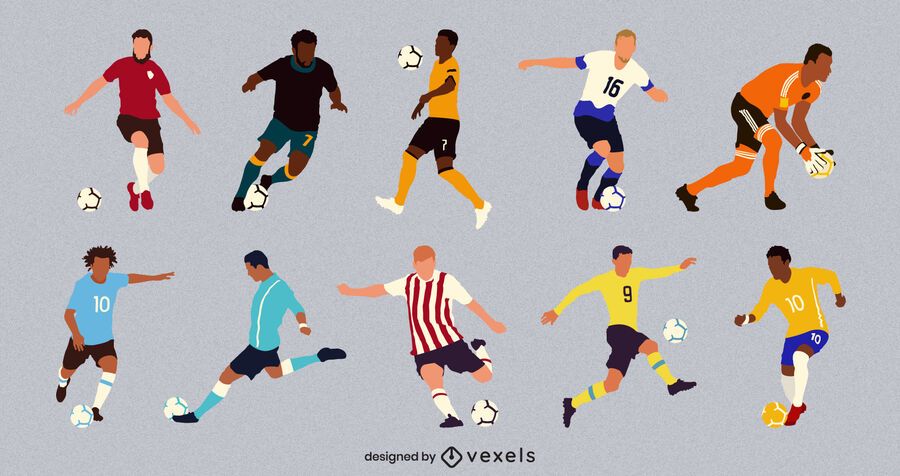 Flat male soccer player set Flat male soccer player set