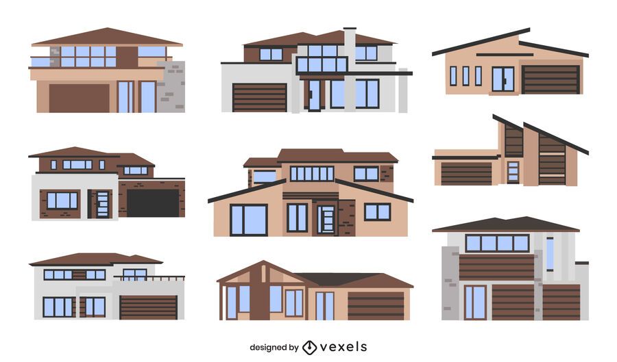 Modern houses flat set Modern houses flat set