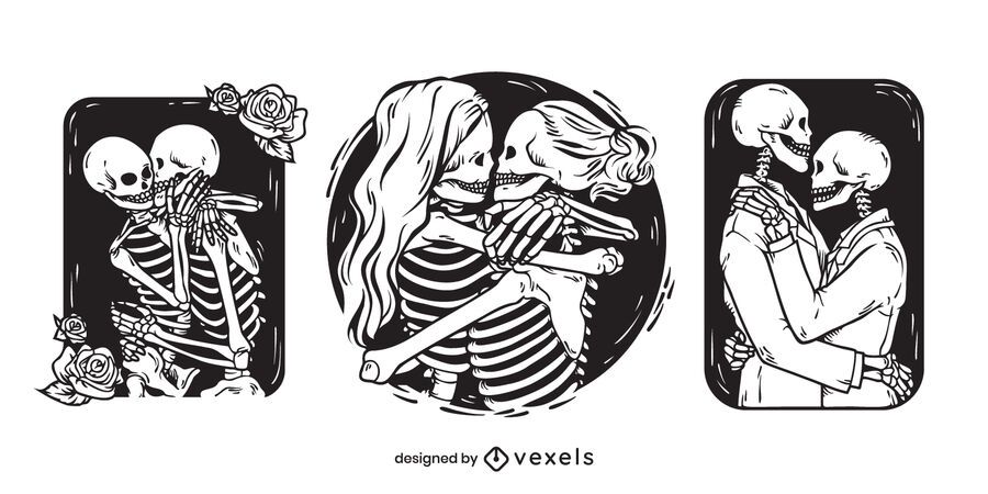 Skeletons couples illustration set Skeletons couples illustration set