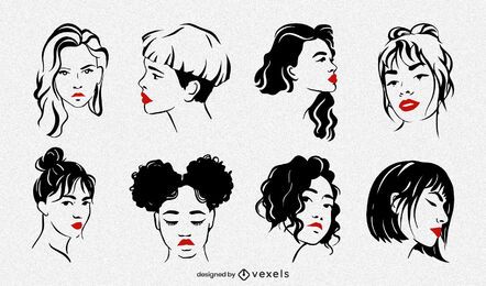 Women faces illustration set Women faces illustration set