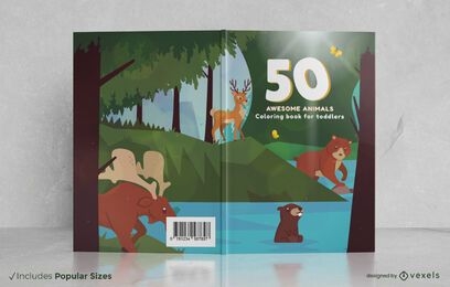 Diseño de portada de libro para colorear de animales del bosque