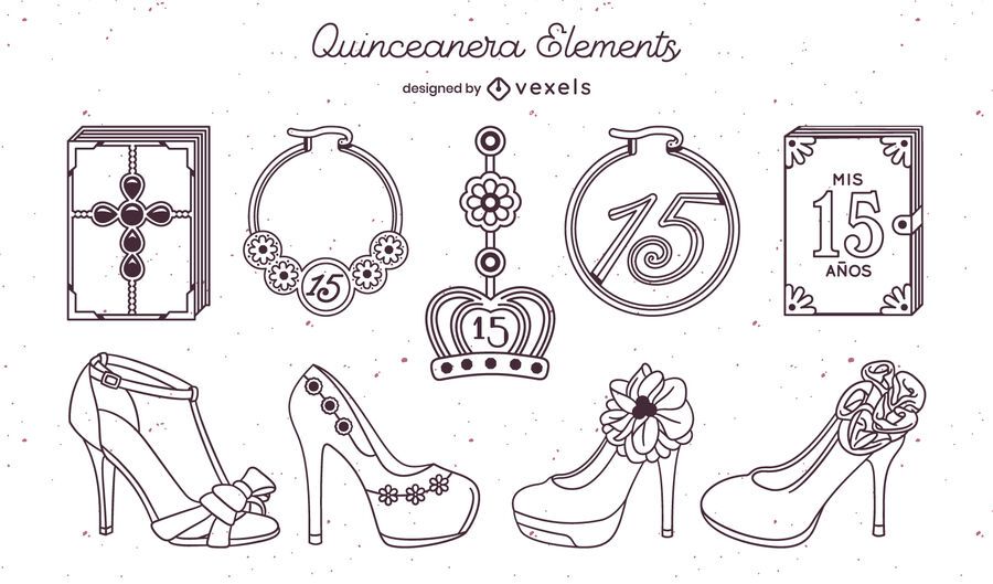 Conjunto de trazos de elementos de quinceañera Conjunto de trazos de elementos de quinceañera