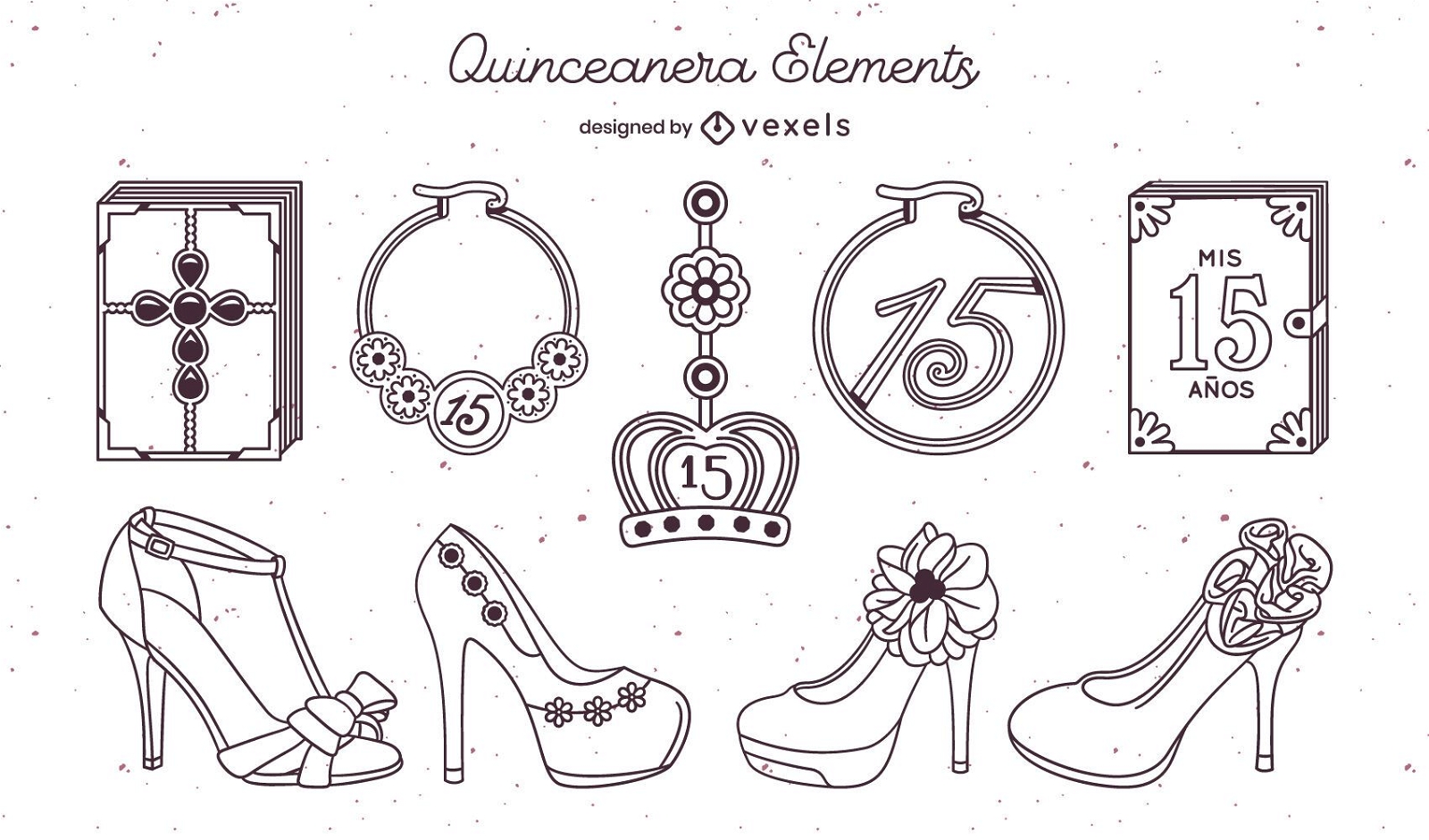 Quinceanera elements stroke set
