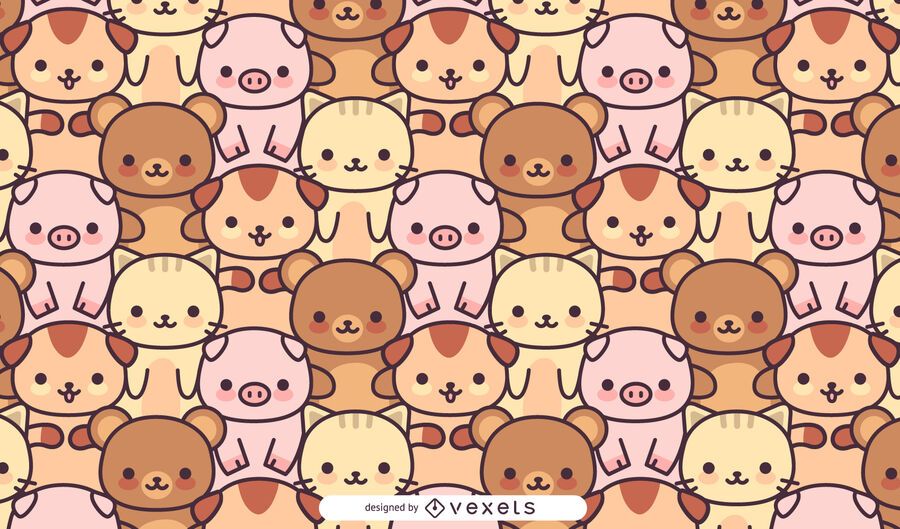 Kawaii Animals Pattern Design - Vector Download