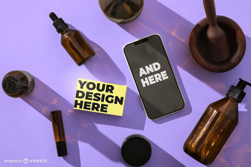 Iphone cosmetic mockup composition psd Iphone cosmetic mockup composition psd