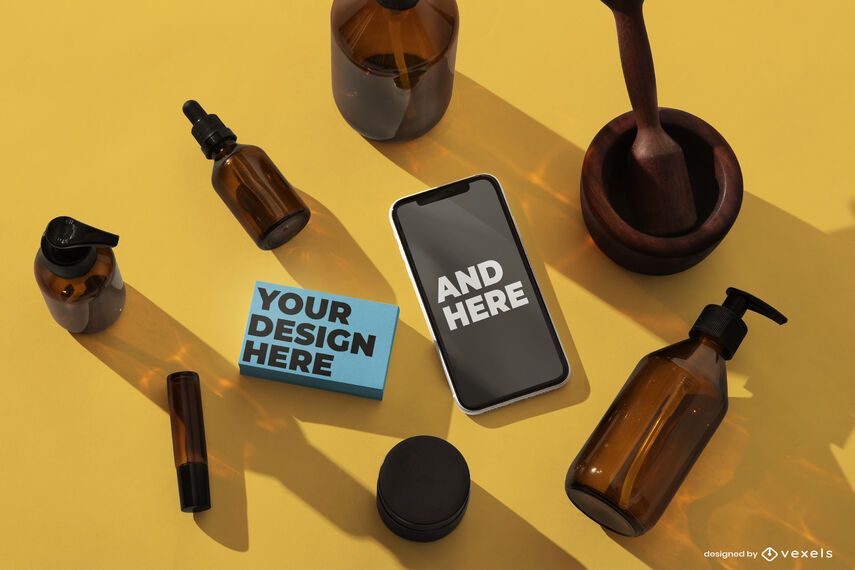 Cosmetic iphone mockup psd composition Cosmetic iphone mockup psd composition