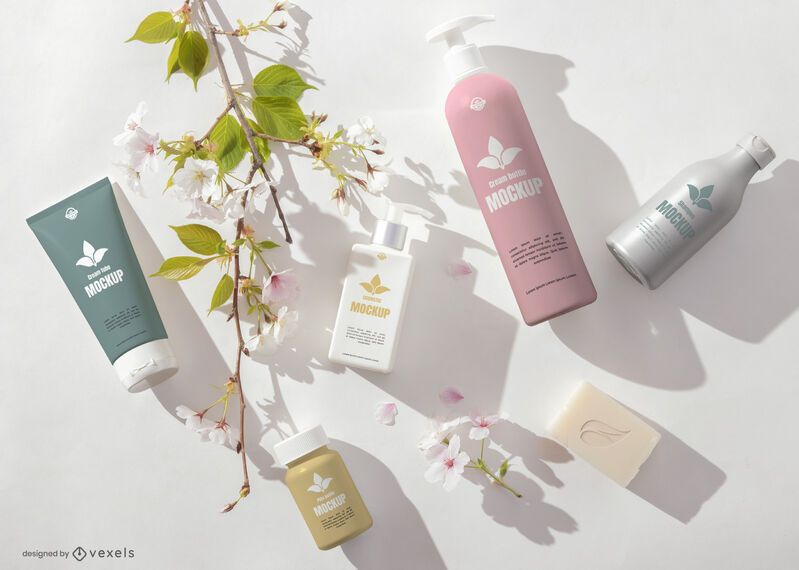 Composição de maquete de spa para frascos de cosméticos Composição de maquete de spa para frascos de cosméticos