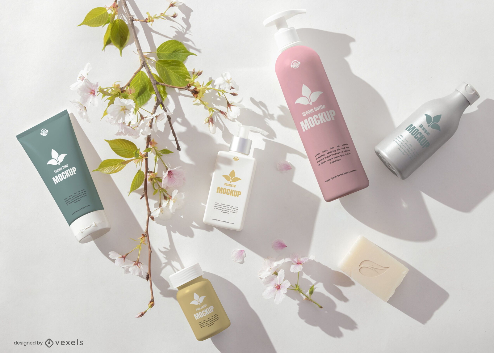 Cosmetic bottles spa mockup composition