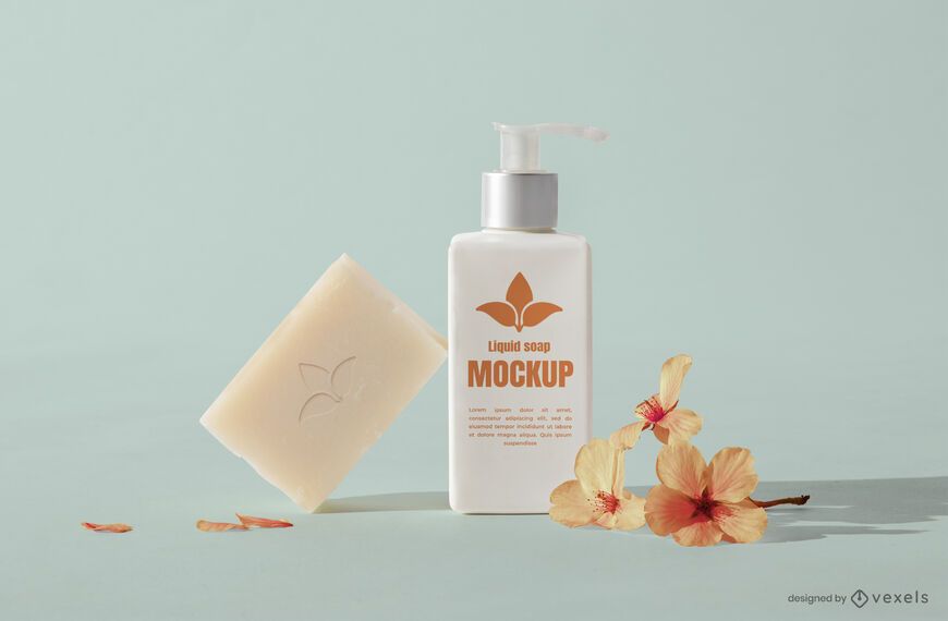 Spa soap and bottle mockup composition Spa soap and bottle mockup composition
