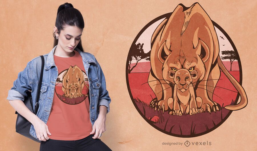 Diseño de camiseta de leona y cachorro Diseño de camiseta de leona y cachorro