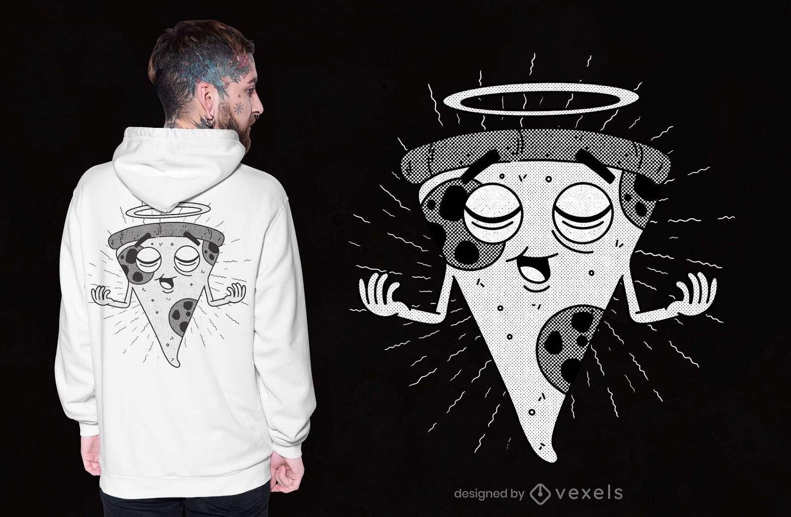 Diseño de camiseta de pizza sagrada.