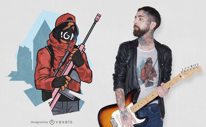Diseño de camiseta de personaje de rifle. Diseño de camiseta de personaje de rifle.