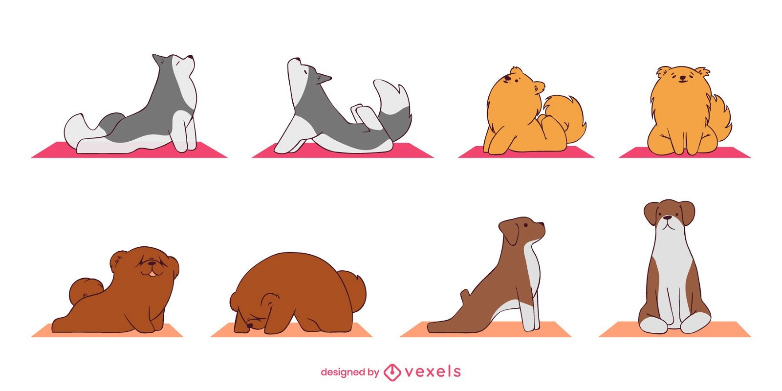 Cute yoga poses dog set