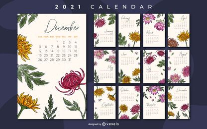 Diseño de calendario floral 2021