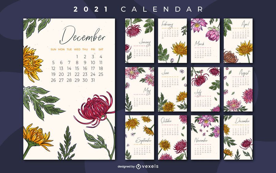 Diseño de calendario floral 2021 Diseño de calendario floral 2021