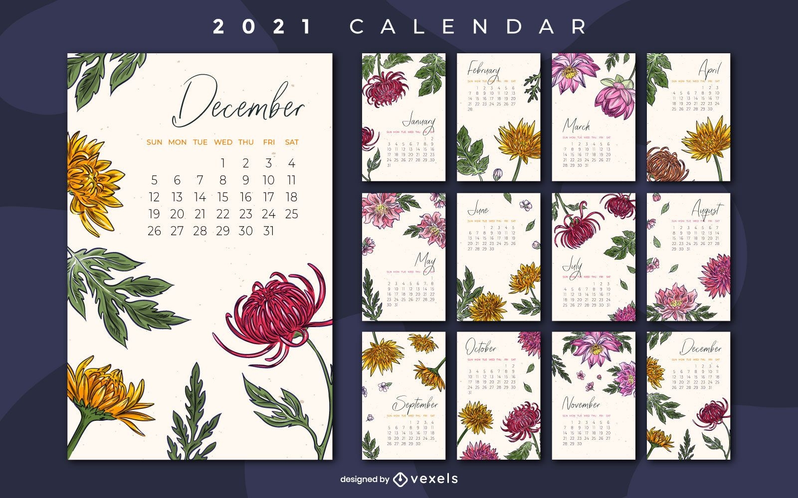 Floral 2021 Calendar Design - Vector Download
