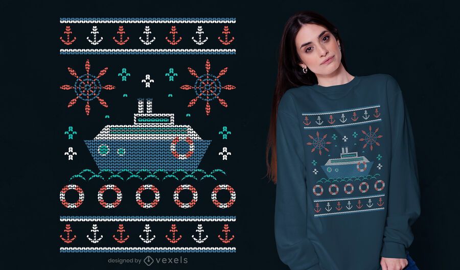 Nautical ugly sweater t-shirt design Nautical ugly sweater t-shirt design