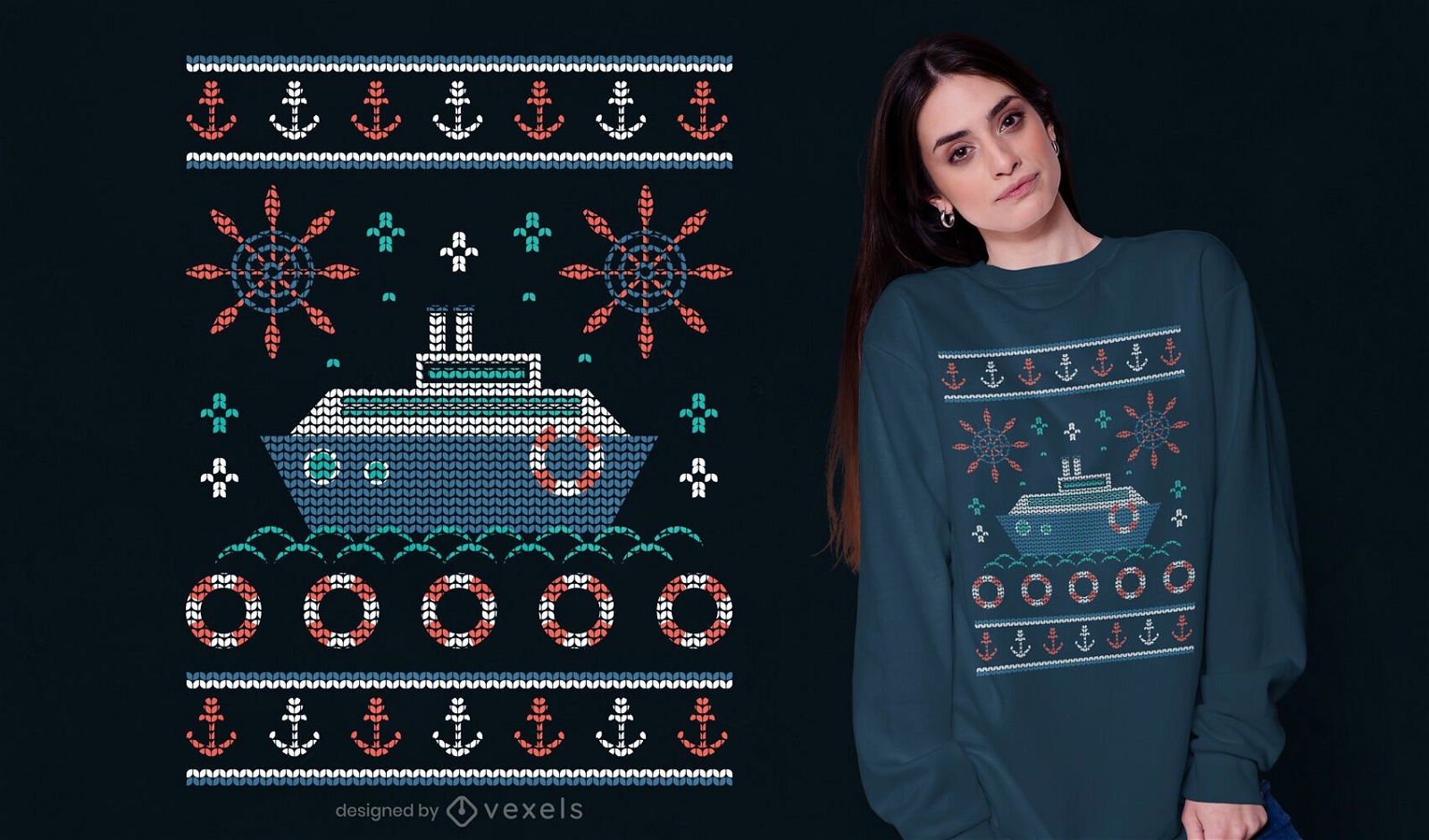 Nautical ugly sweater t-shirt design
