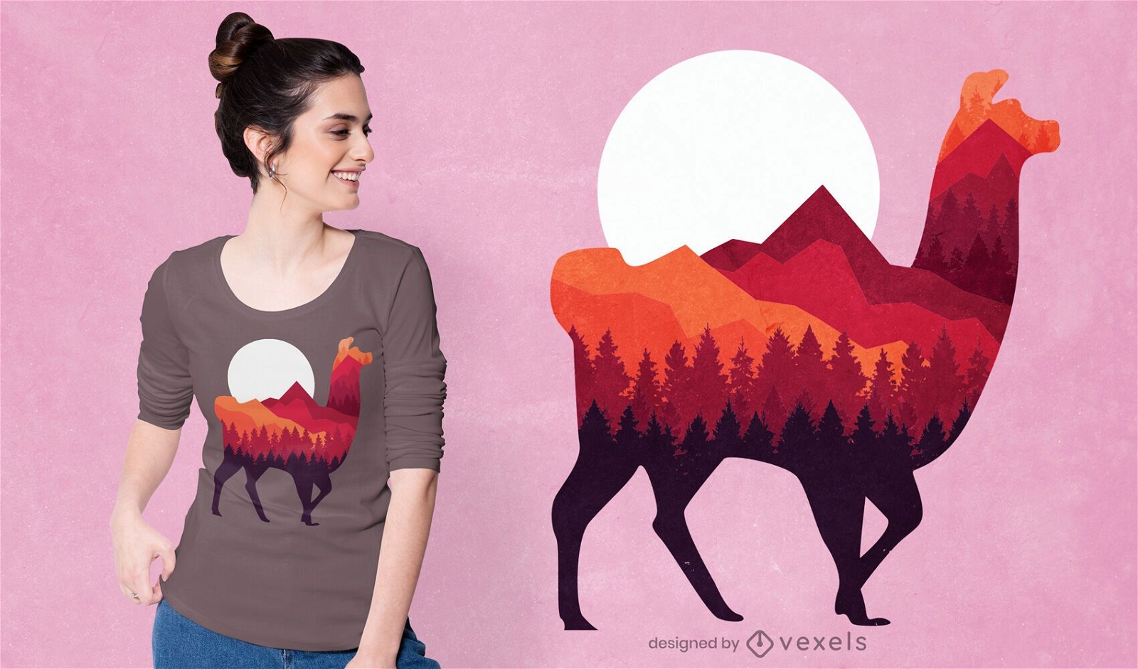 Design de camiseta de alpaca da floresta