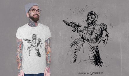 Hand drawn shooter t-shirt design