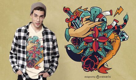 Diseño de camiseta de tatuaje artístico.