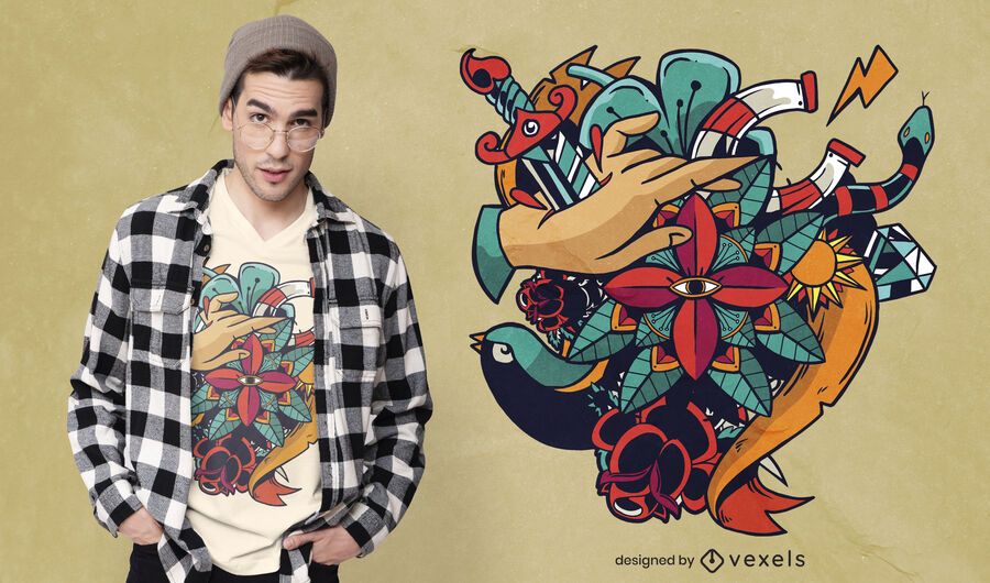 Diseño de camiseta de tatuaje artístico. Diseño de camiseta de tatuaje artístico.