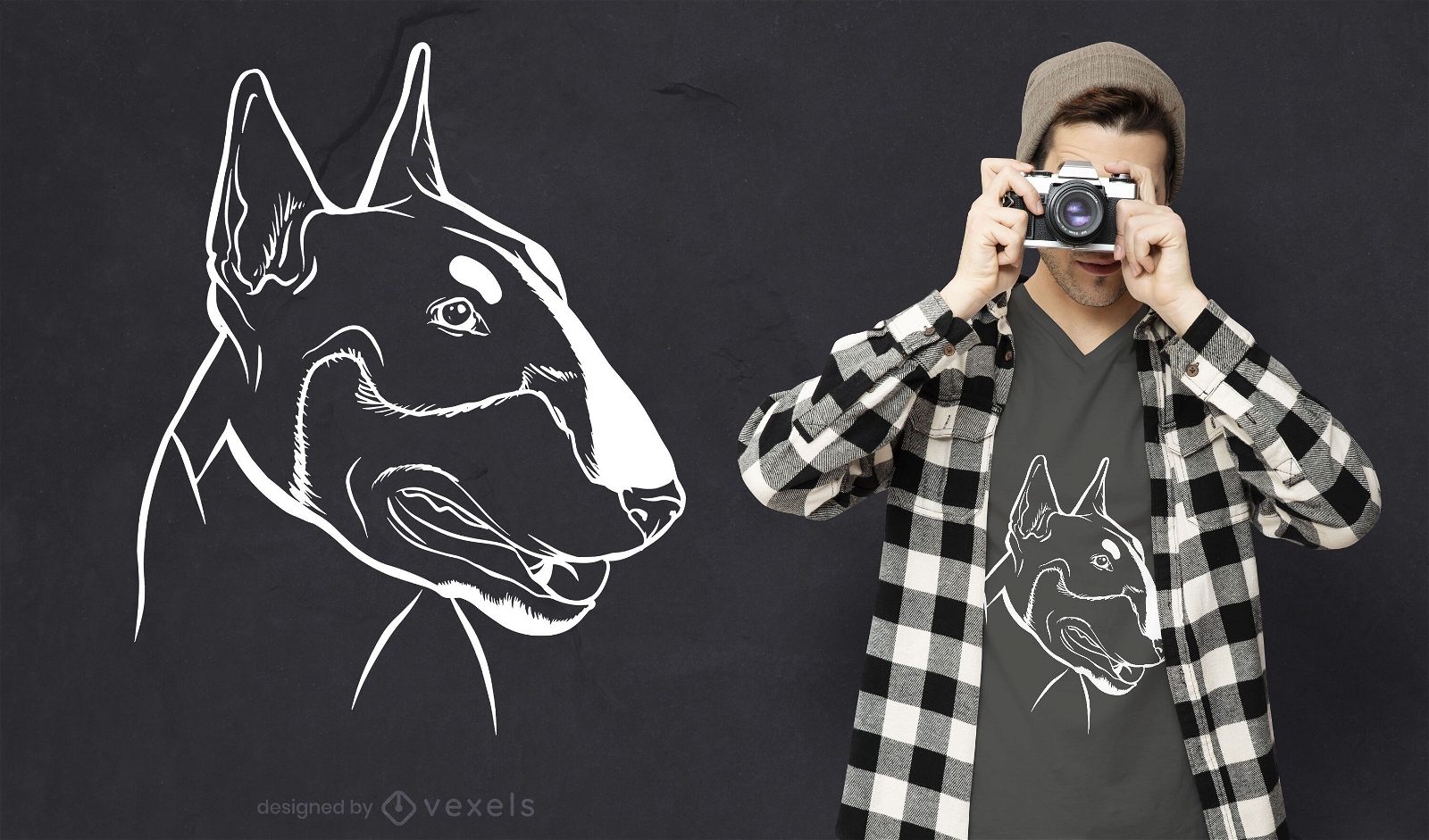 Design de t-shirt bull terrier quadro-negro