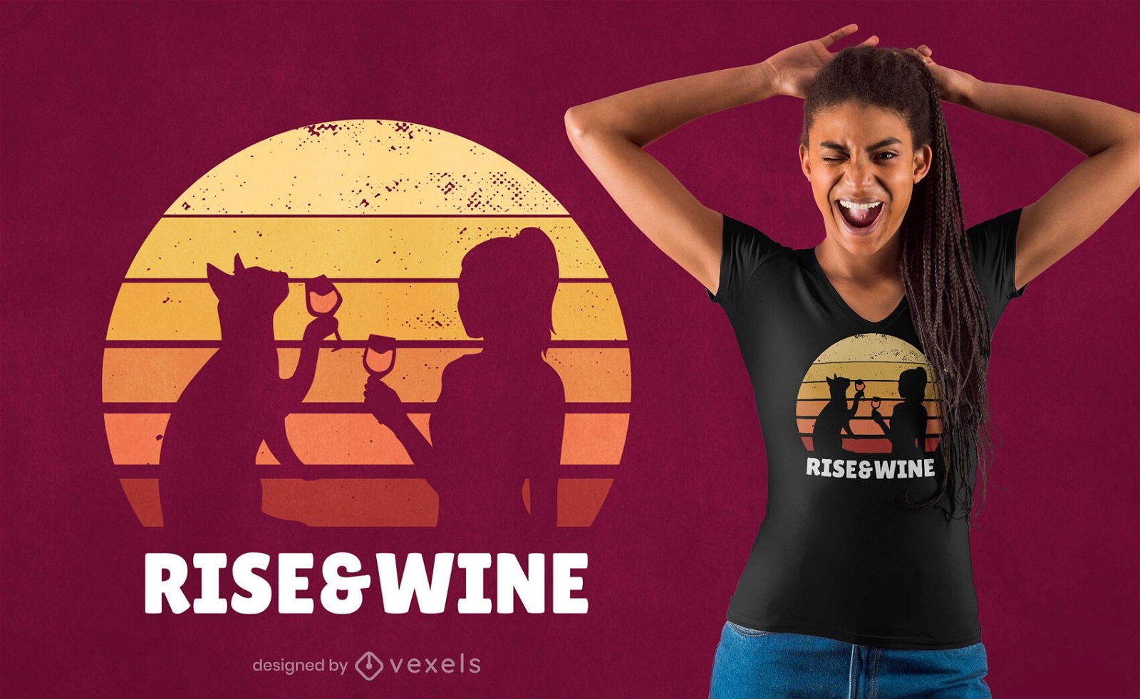 Aufstieg & Wein Sonnenuntergang T-Shirt Design