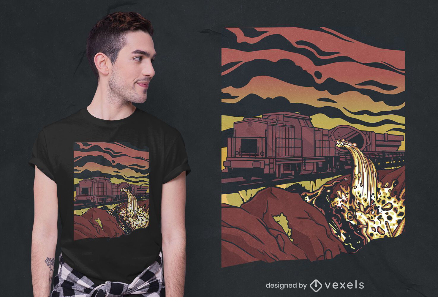 Molten slag train t-shirt design