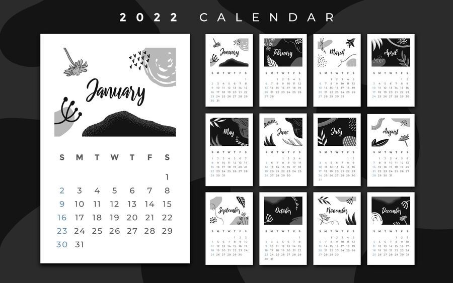 Black And White 2022 Calendar Design Vector Download