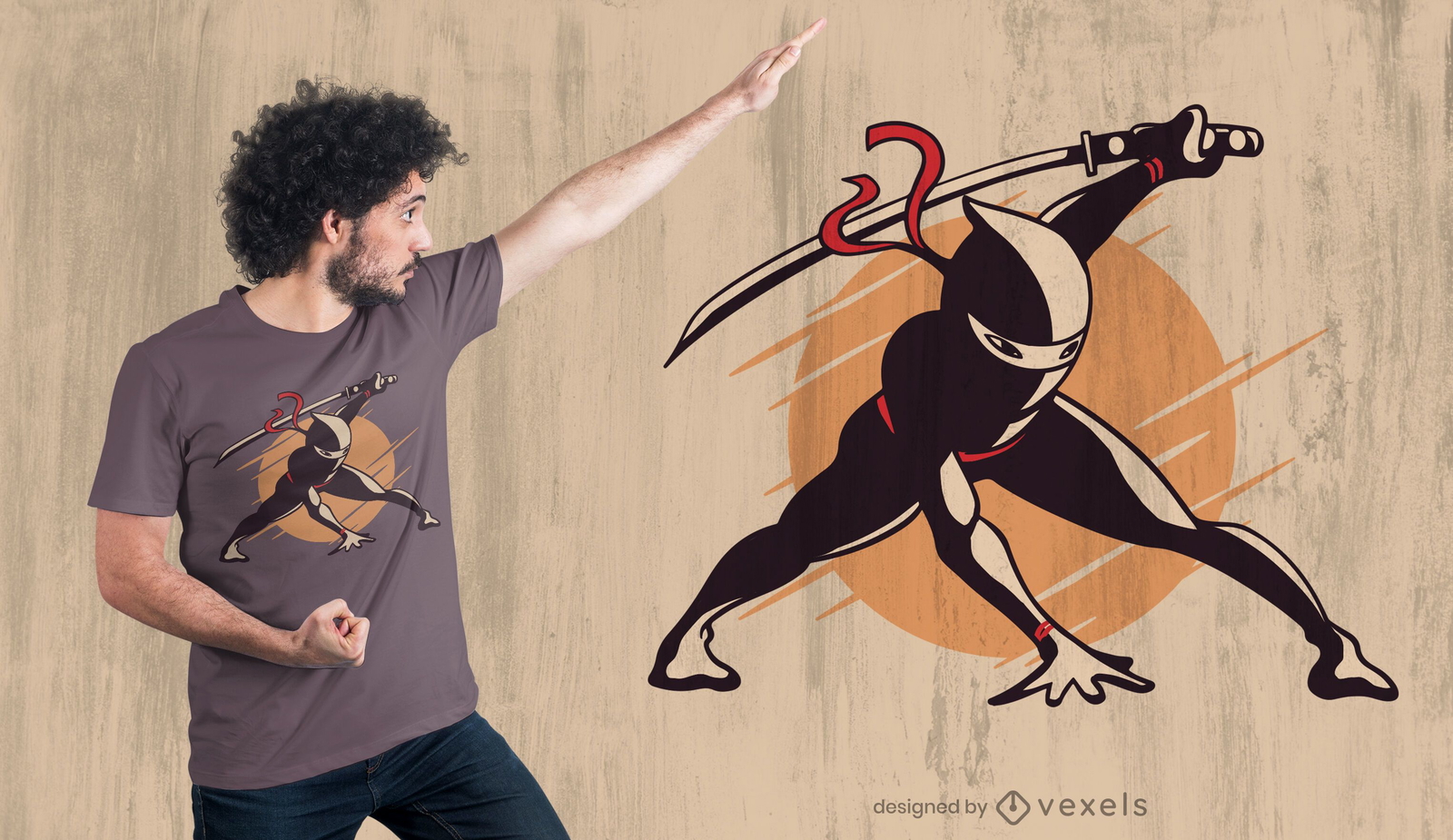 Design de camiseta com pose ninja