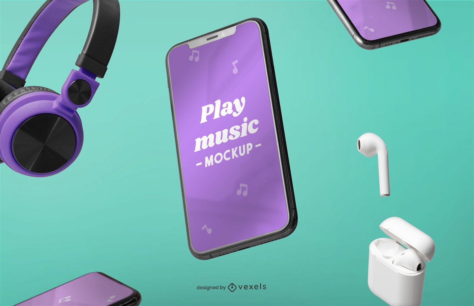 Iphone and music devices mockup composition