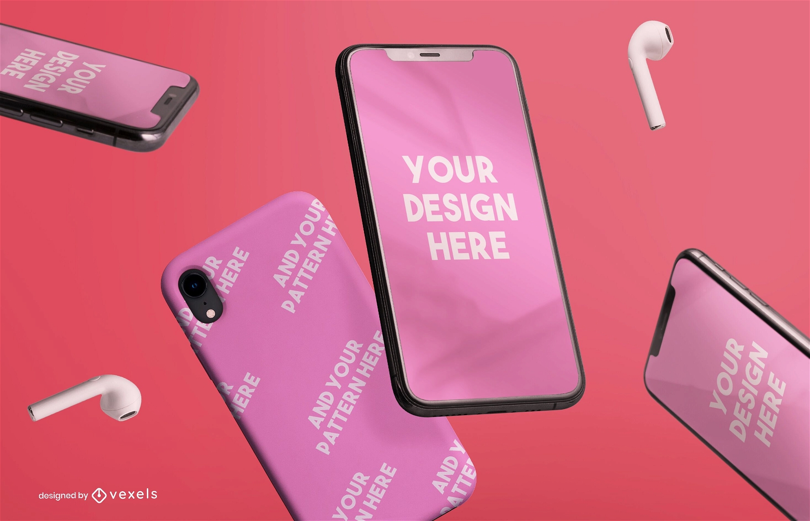 Iphones and phone case mockup composition