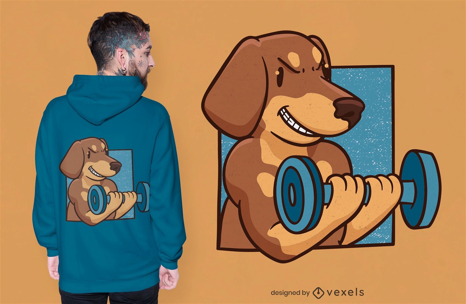 Diseño de camiseta de perro salchicha musculoso