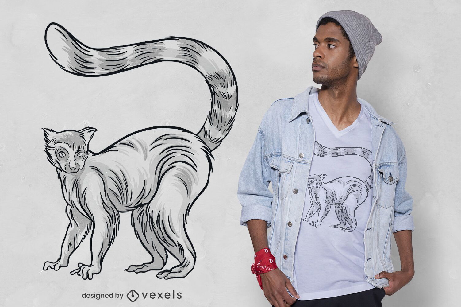 Hand drawn lemur t-shirt design