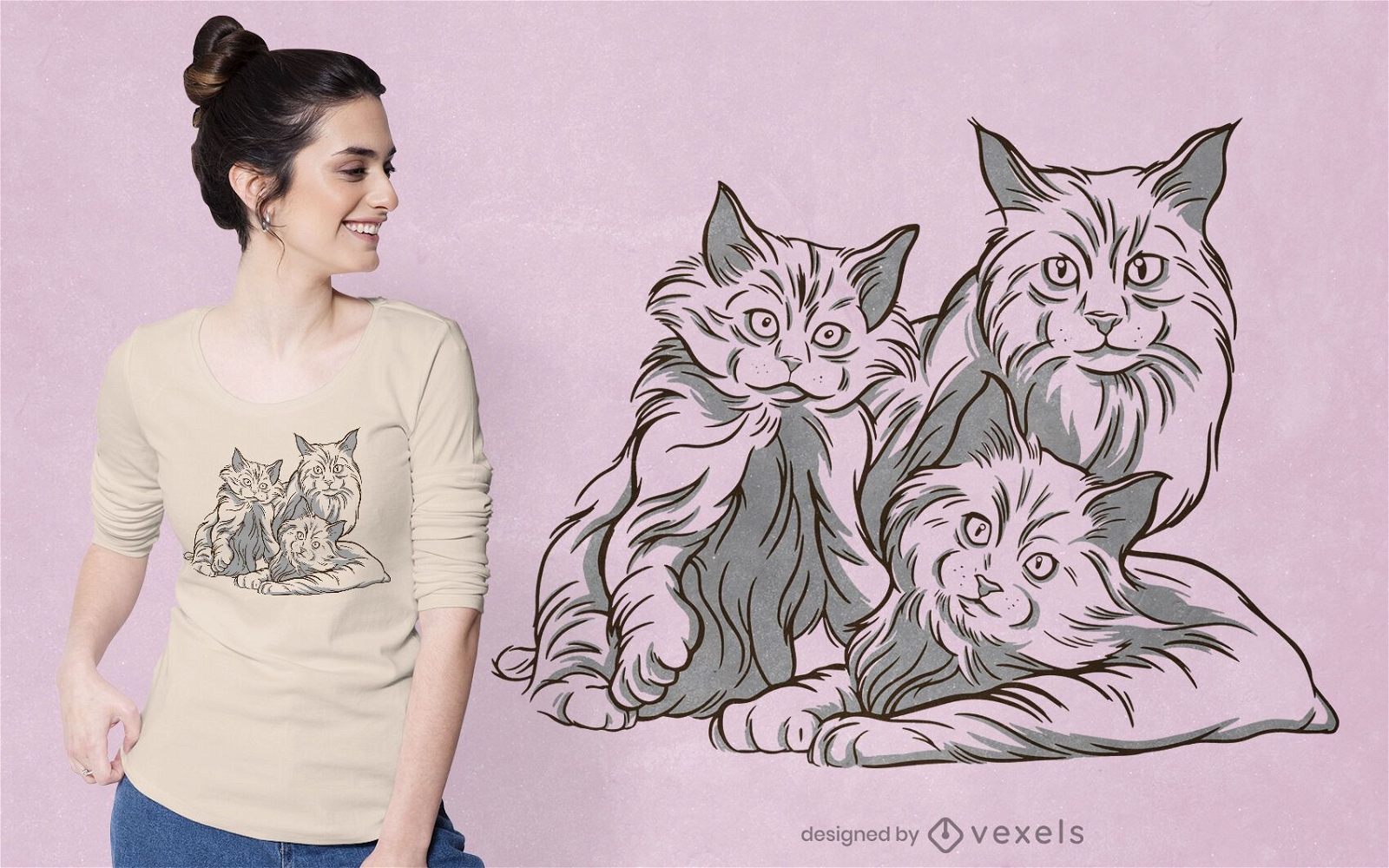 Diseño de camiseta de familia de gatos.