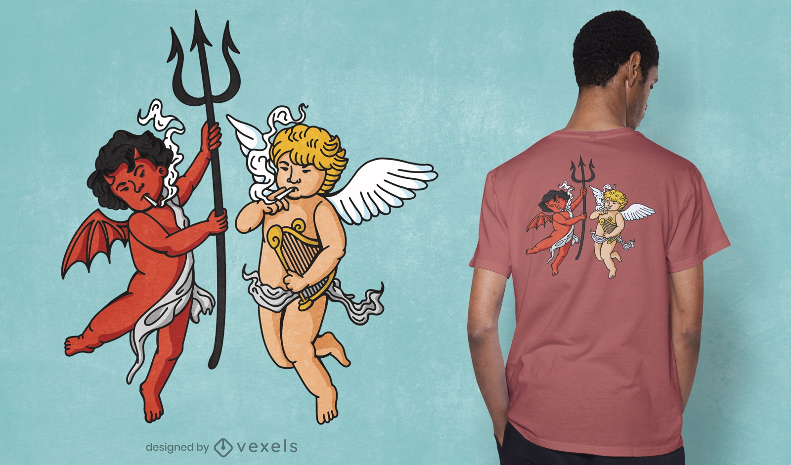Demon & Engel rauchen T-Shirt Design
