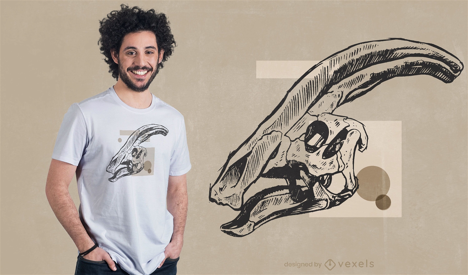 Design de camiseta com caveira Parasaurolophus