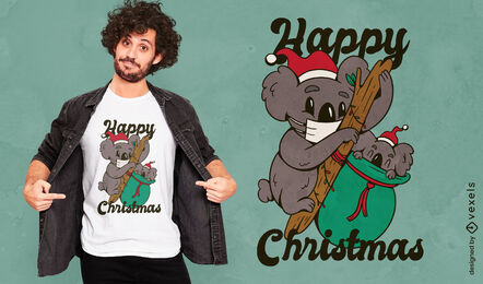 Diseño de camiseta de koala navideño.
