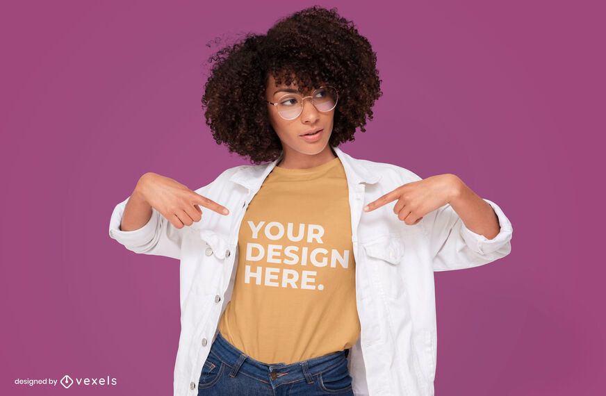 Glasses female model t-shirt mockup design Glasses female model t-shirt mockup design
