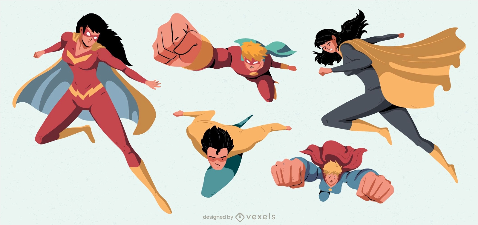 Conjunto de personagens de super-heróis voadores