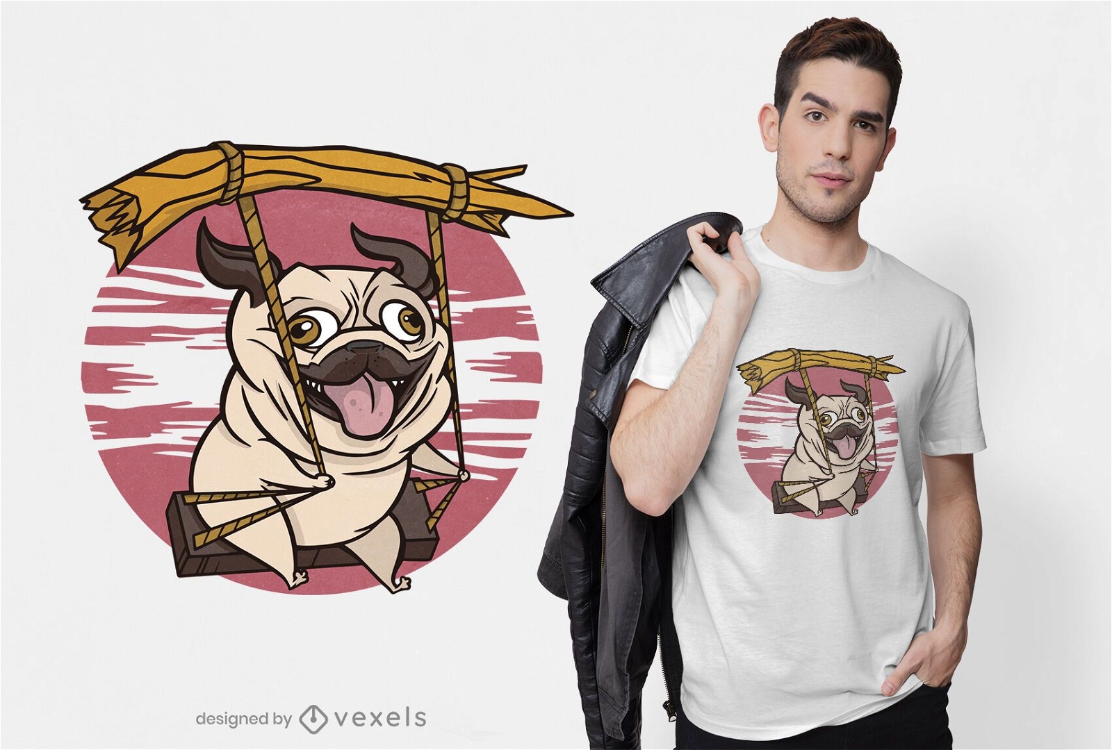 Swinging pug t-shirt design