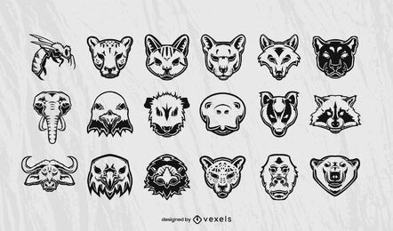 Desenho de coleção de cabeças de animais