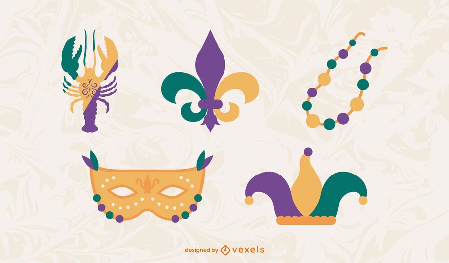Mardi gras flat elements set Mardi gras flat elements set