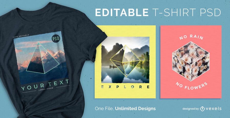 Camiseta escalable 3d formas psd Camiseta escalable 3d formas psd