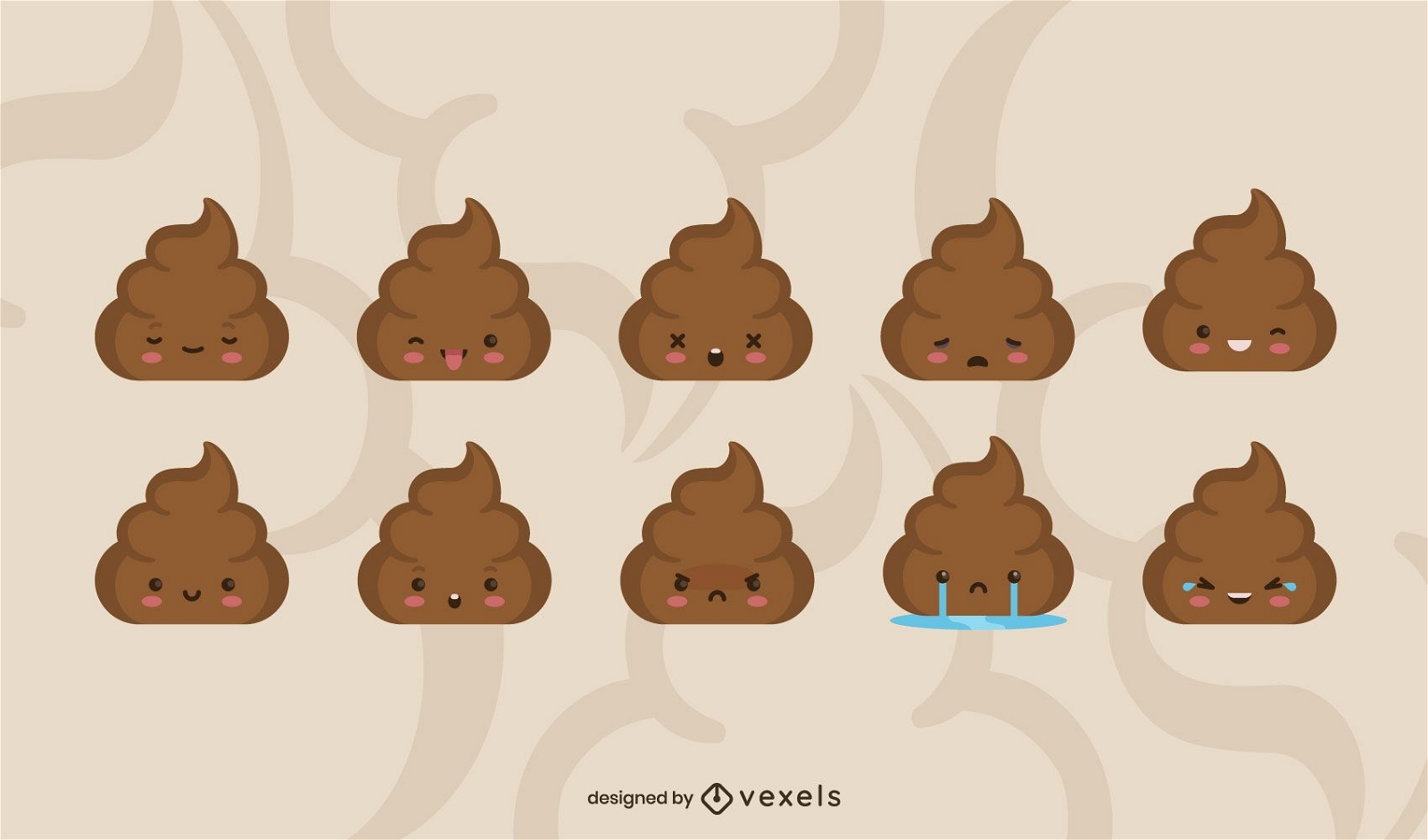 Poop Emoji Flat Set