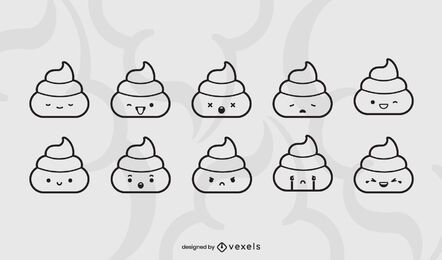 Conjunto de trazos de emoji de caca