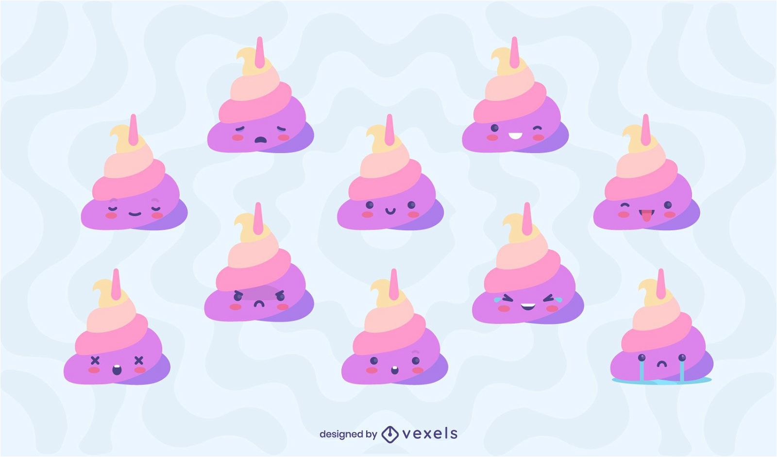 Einhorn Poop Emoji Flat Set