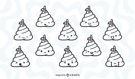 Einhorn Poop Emoji Strich Set