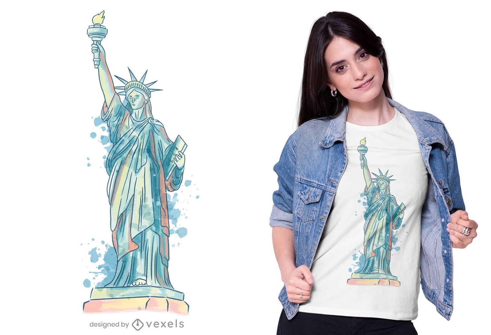 Desenho de t-shirt da estátua da liberdade em aquarela